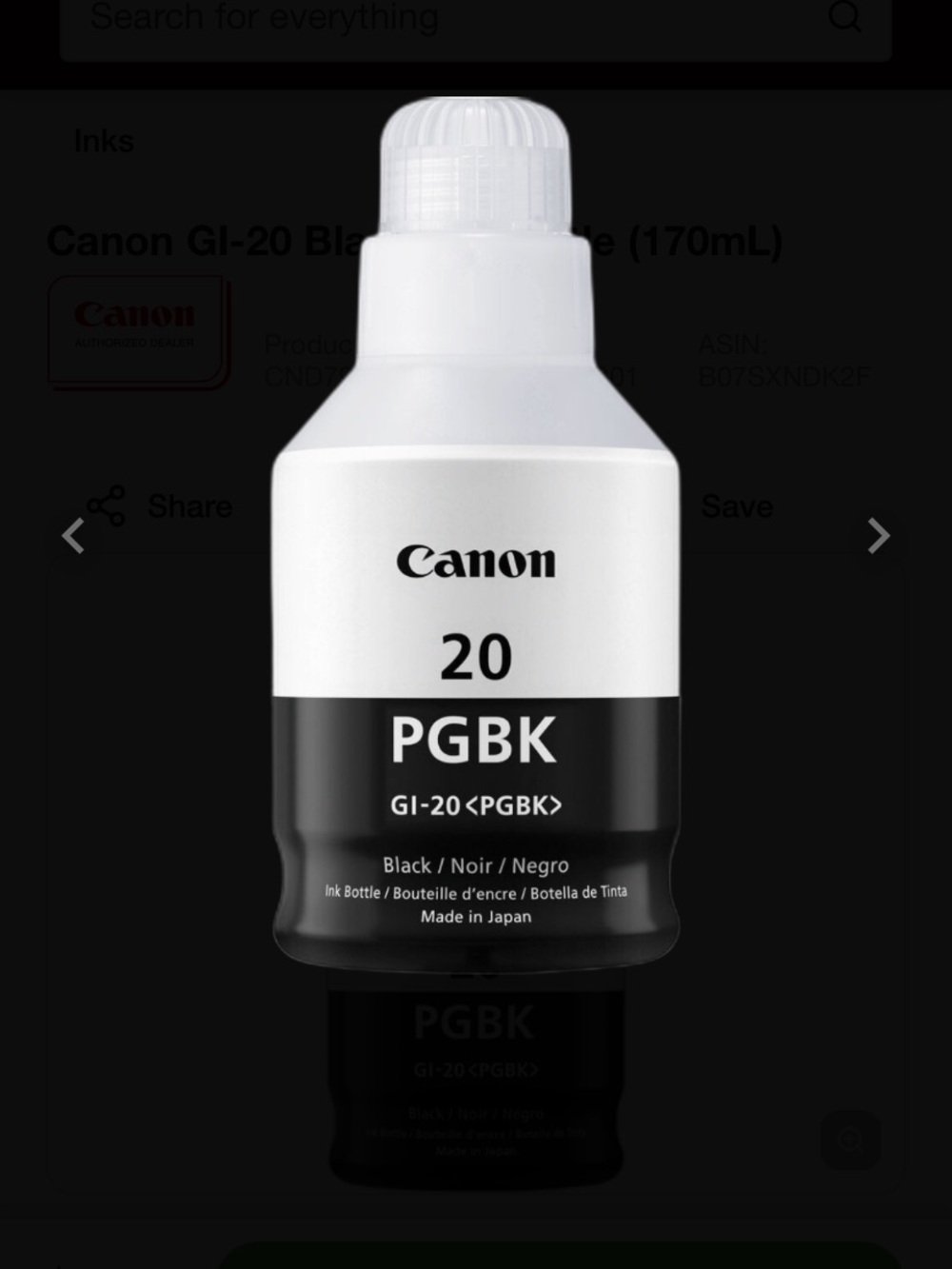 Canon PGBK Ink Bottle in White and Black